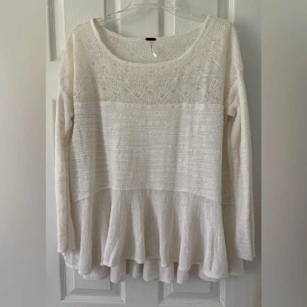 Free People Cream Textured Knit Top